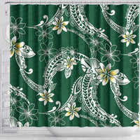 Polynesian Hawaiian Plumeria Tribal Pattern Shower Curtain Green Version