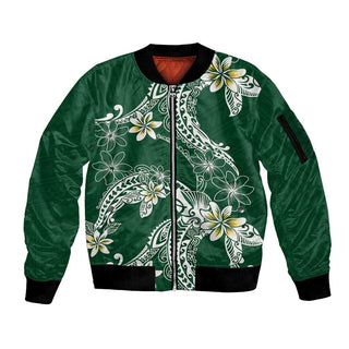 Polynesian Hawaiian Plumeria Tribal Pattern Sleeve Zip Bomber Jacket Green Version LT01 - Unisex / S / Green
