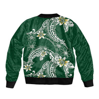 Polynesian Hawaiian Plumeria Tribal Pattern Sleeve Zip Bomber Jacket Green Version LT01 - Polynesian Pride