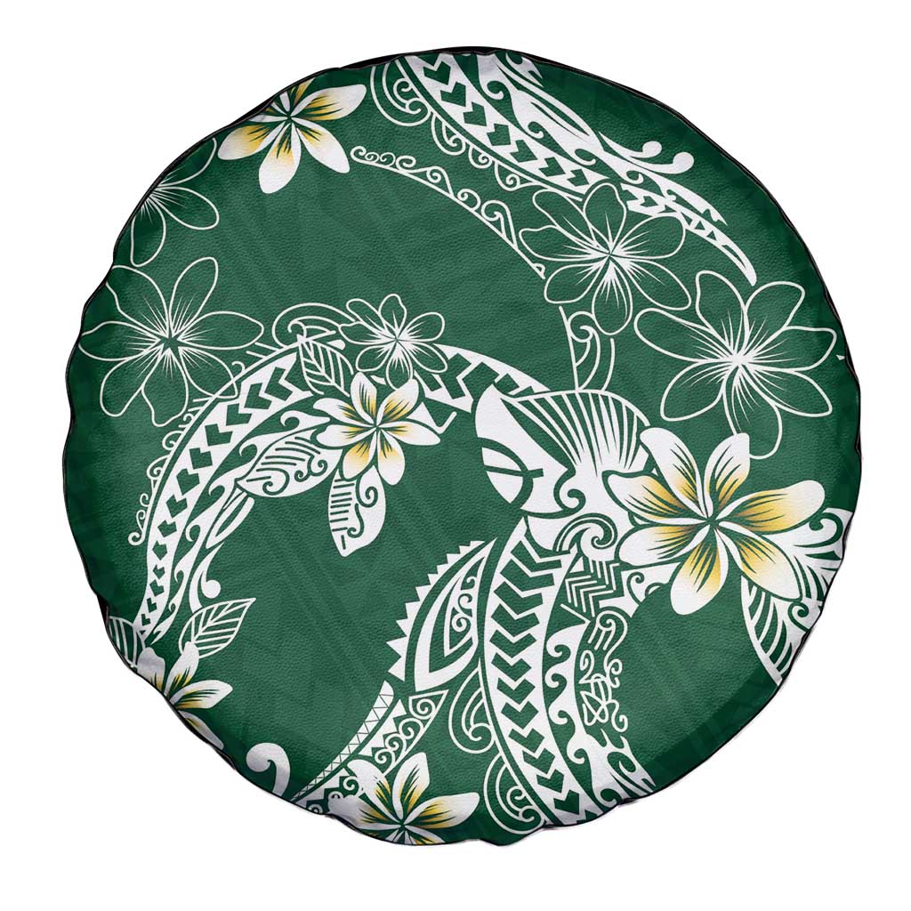 Polynesian Hawaiian Plumeria Tribal Pattern Spare Tire Cover Green Version