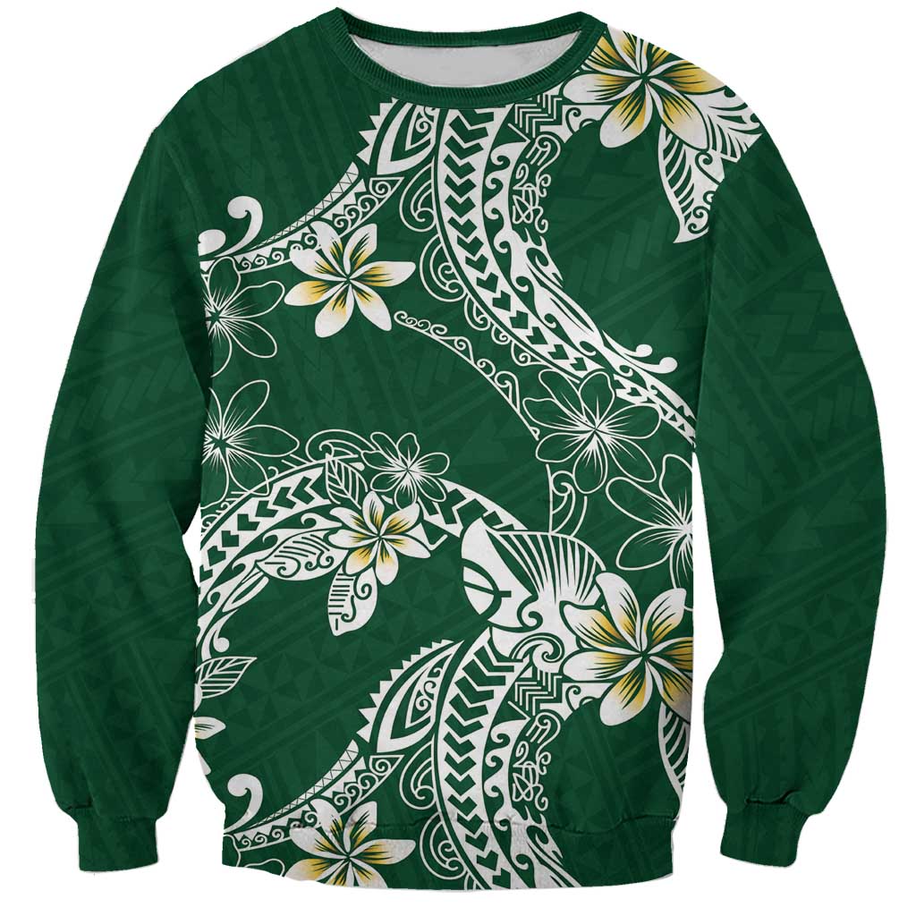 Polynesian Hawaiian Plumeria Tribal Pattern Sweatshirt Green Version LT01 Unisex Green - Polynesian Pride