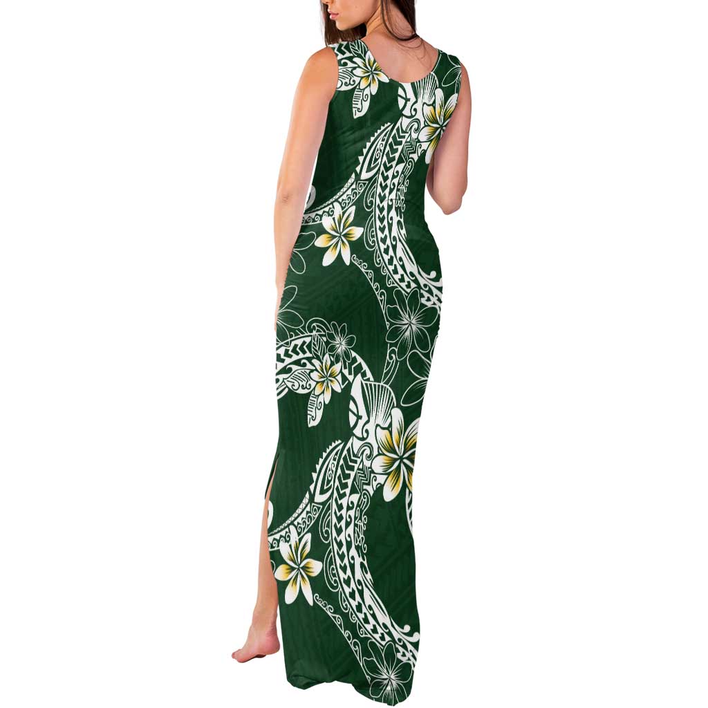 Polynesian Hawaiian Plumeria Tribal Pattern Tank Maxi Dress Green Version