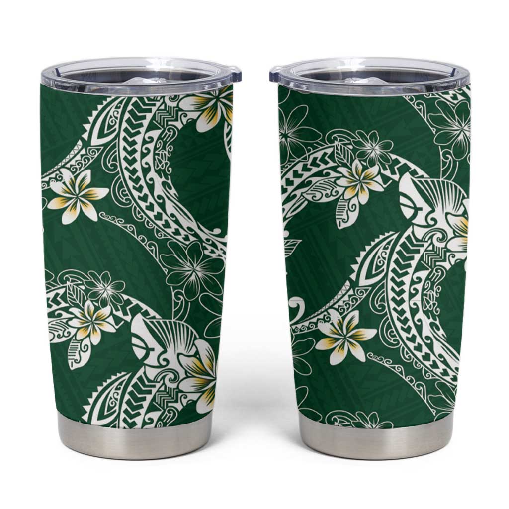 Polynesian Hawaiian Plumeria Tribal Pattern Tumbler Cup Green Version
