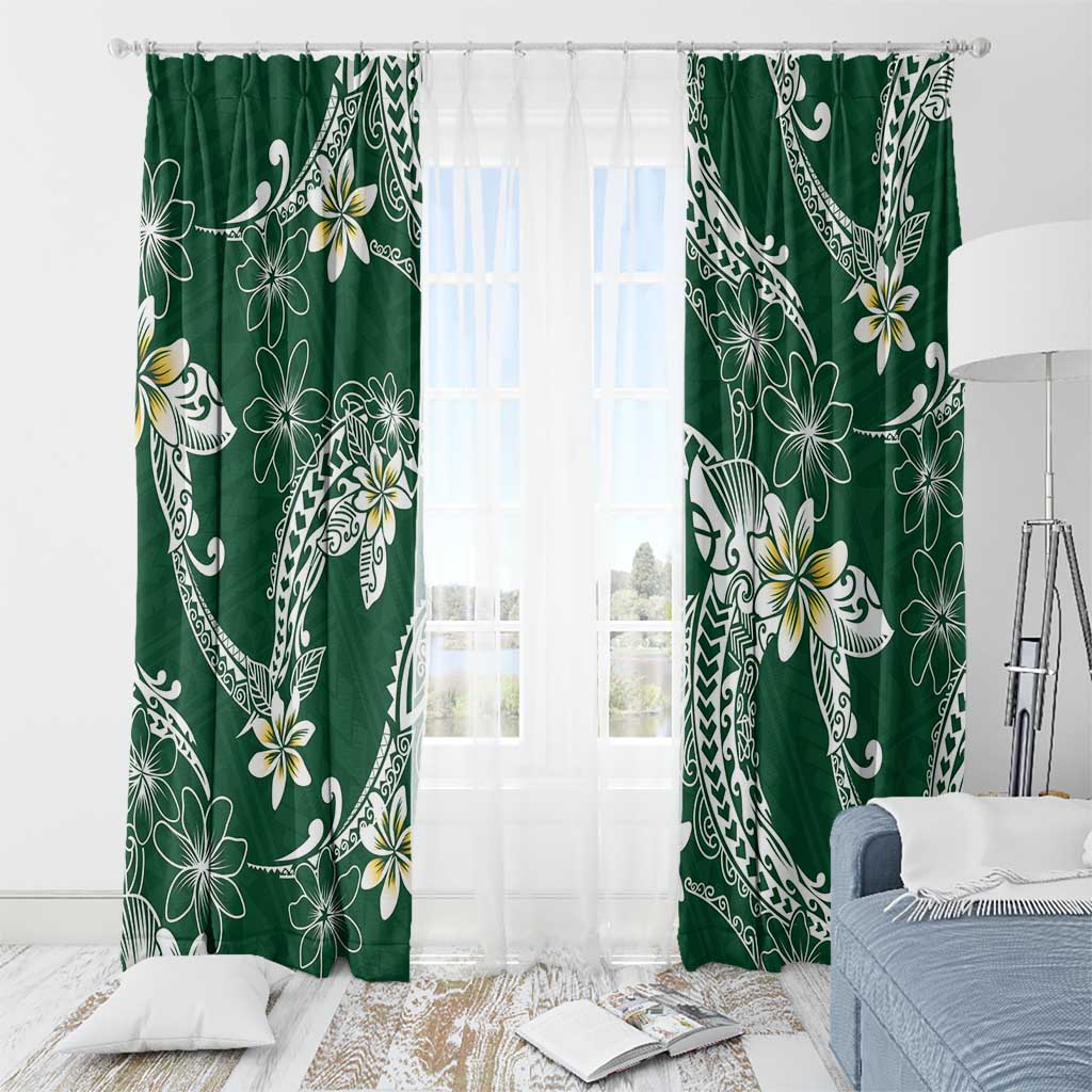 Polynesian Hawaiian Plumeria Tribal Pattern Window Curtain Green Version