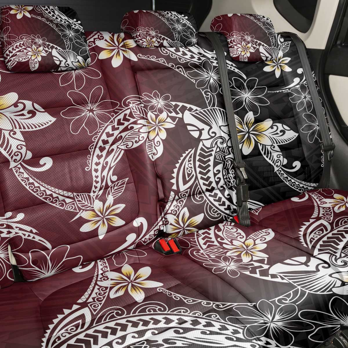 Polynesian Hawaiian Plumeria Tribal Pattern Back Car Seat Cover Special Wine Red Version