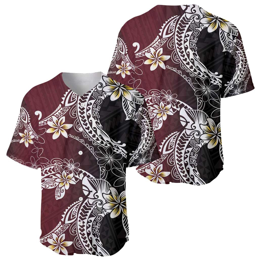 Polynesian Hawaiian Plumeria Tribal Pattern Baseball Jersey Special Wine Red Version LT01 - Polynesian Pride