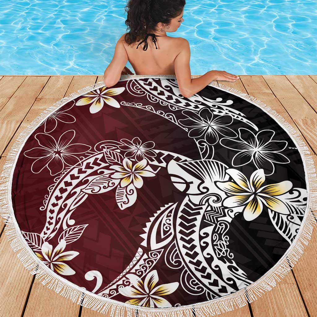 Polynesian Hawaiian Plumeria Tribal Pattern Beach Blanket Special Wine Red Version