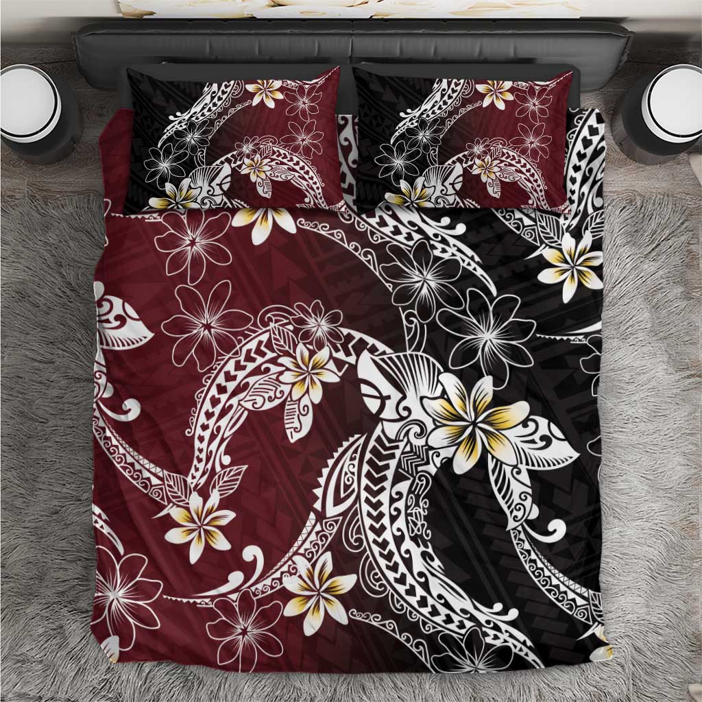 Polynesian Hawaiian Plumeria Tribal Pattern Bedding Set Special Wine Red Version