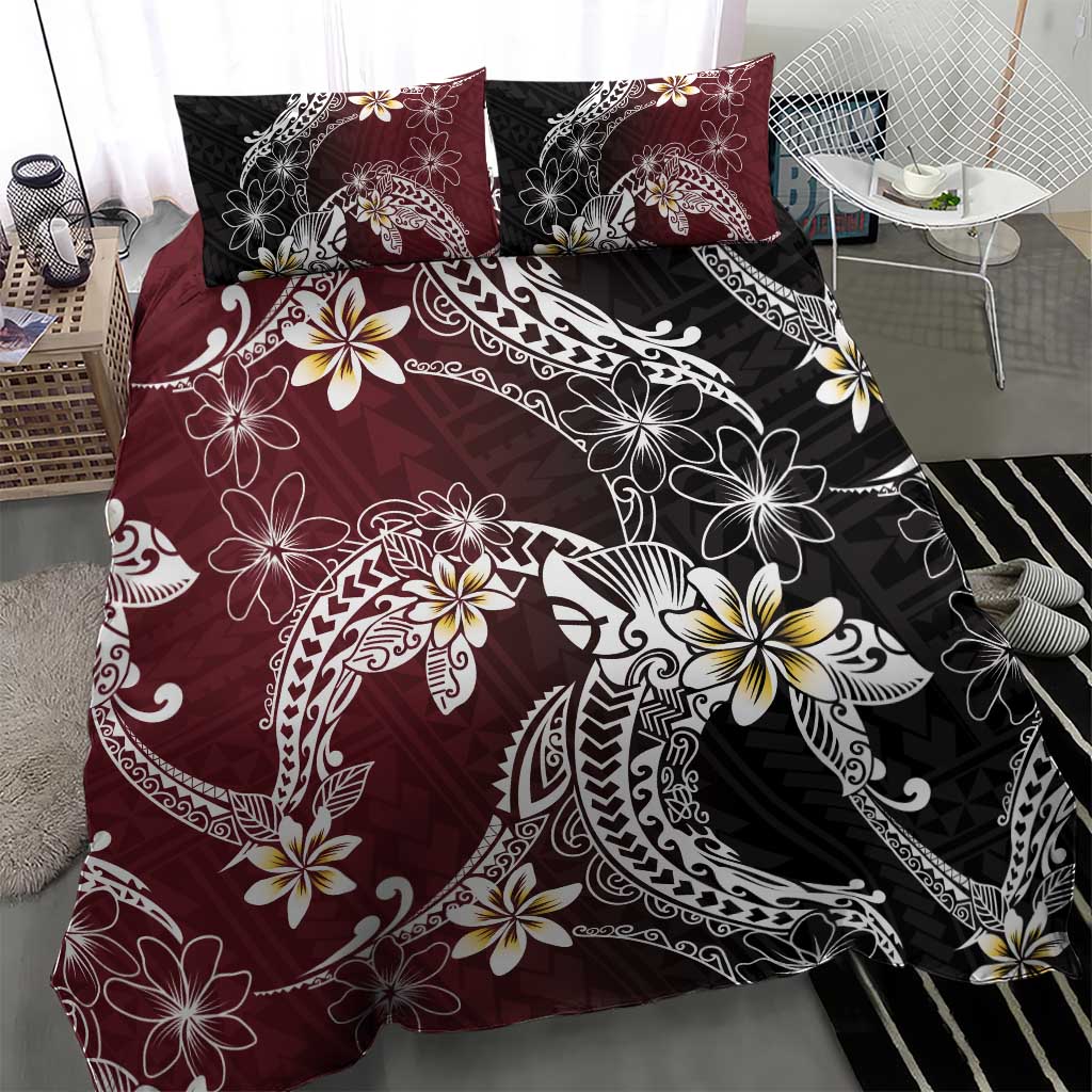 Polynesian Hawaiian Plumeria Tribal Pattern Bedding Set Special Wine Red Version