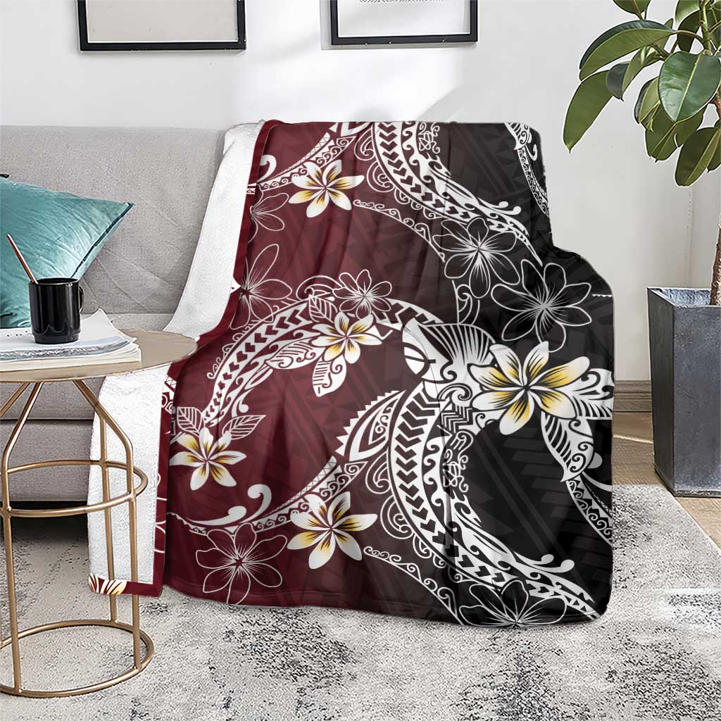 Polynesian Hawaiian Plumeria Tribal Pattern Blanket Special Wine Red Version