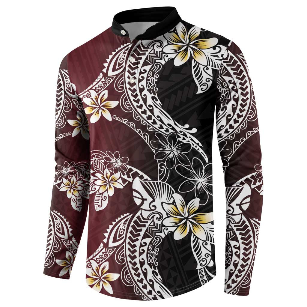 Polynesian Hawaiian Plumeria Tribal Pattern Button Sweatshirt Special Wine Red Version LT01 - Polynesian Pride