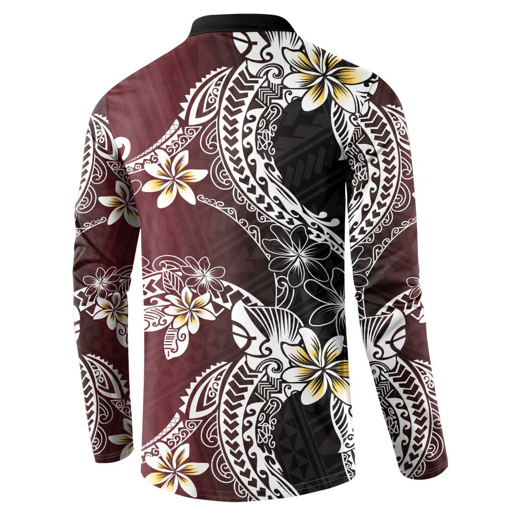 Polynesian Hawaiian Plumeria Tribal Pattern Button Sweatshirt Special Wine Red Version LT01 - Polynesian Pride