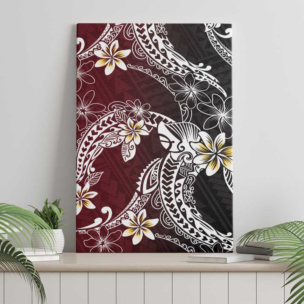 Polynesian Hawaiian Plumeria Tribal Pattern Canvas Wall Art Special Wine Red Version