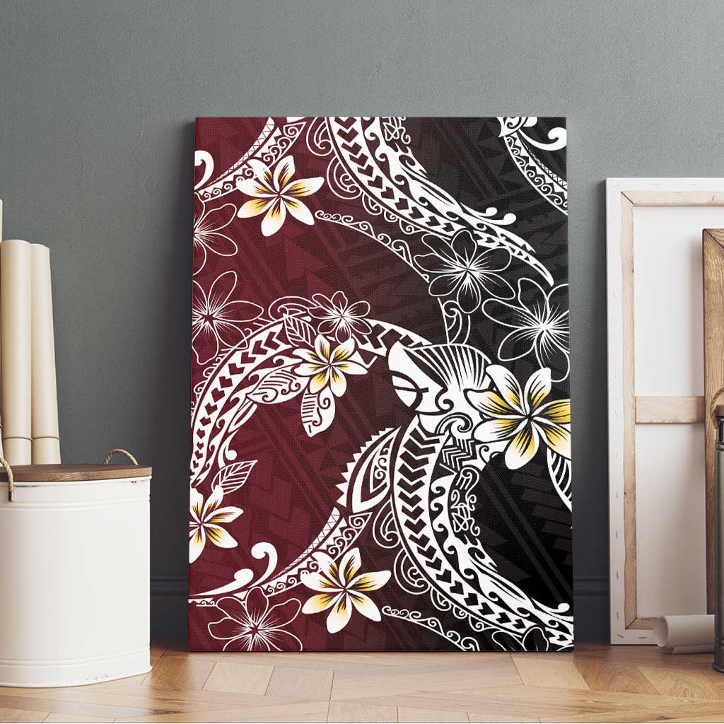 Polynesian Hawaiian Plumeria Tribal Pattern Canvas Wall Art Special Wine Red Version