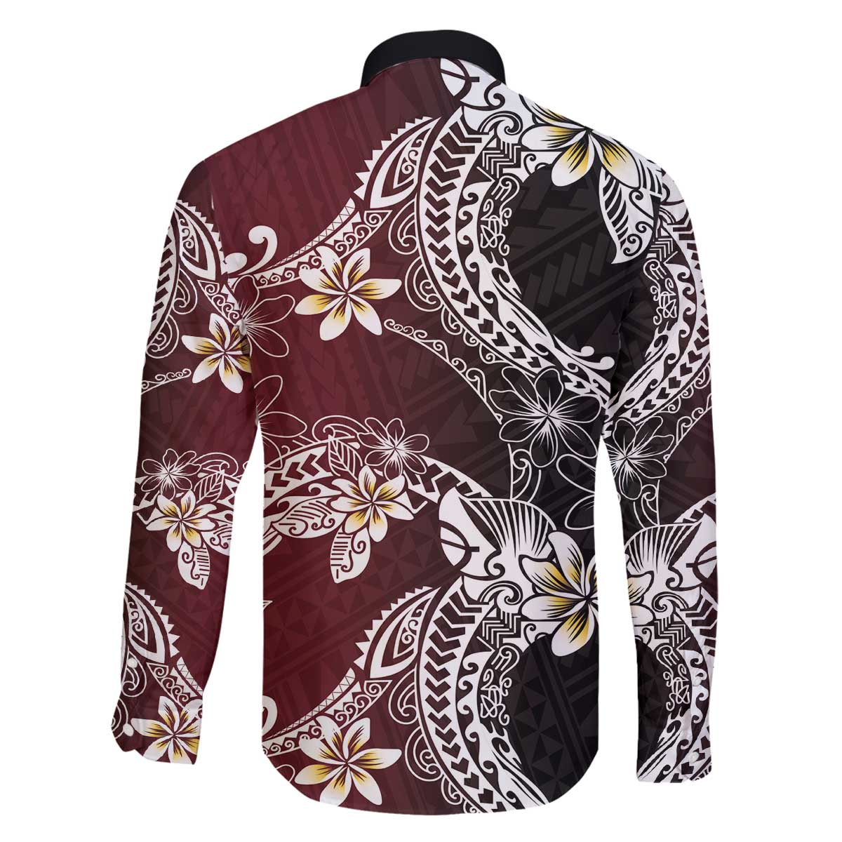 Polynesian Hawaiian Plumeria Tribal Pattern Family Matching Off The Shoulder Long Sleeve Dress and Hawaiian Shirt Special Wine Red Version