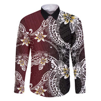Polynesian Hawaiian Plumeria Tribal Pattern Family Matching Off Shoulder Maxi Dress and Hawaiian Shirt Special Wine Red Version