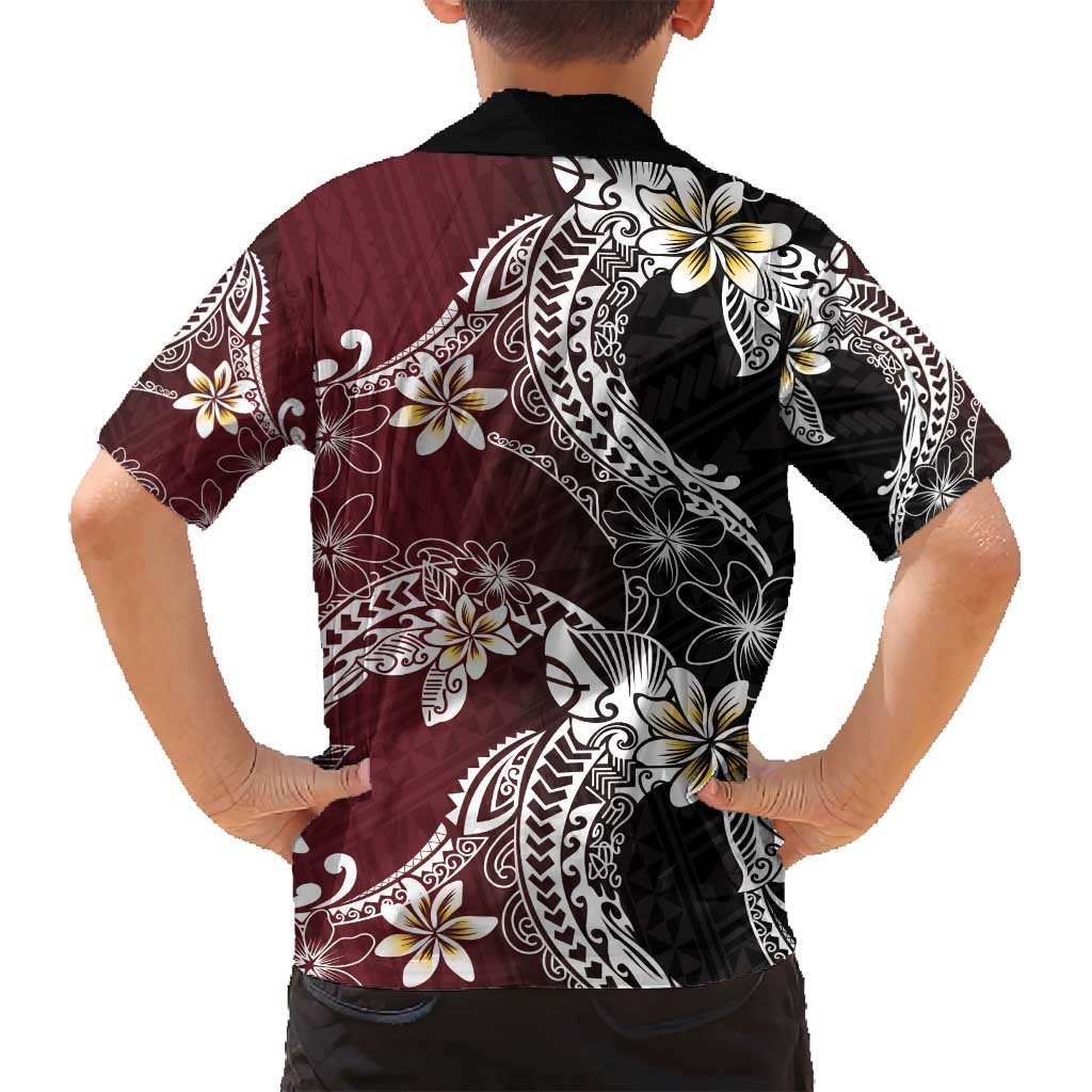 Polynesian Hawaiian Plumeria Tribal Pattern Family Matching Puletasi and Hawaiian Shirt Special Wine Red Version LT01 - Polynesian Pride