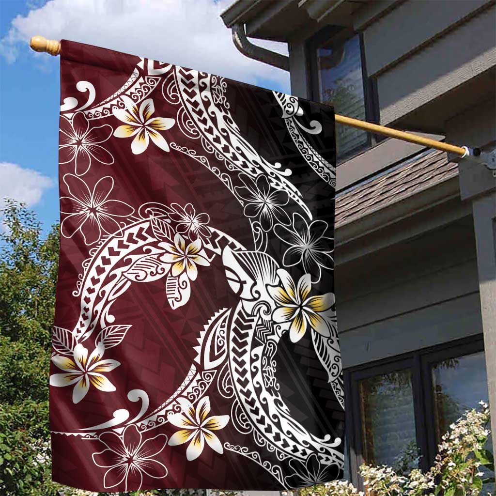 Polynesian Hawaiian Plumeria Tribal Pattern Garden Flag Special Wine Red Version