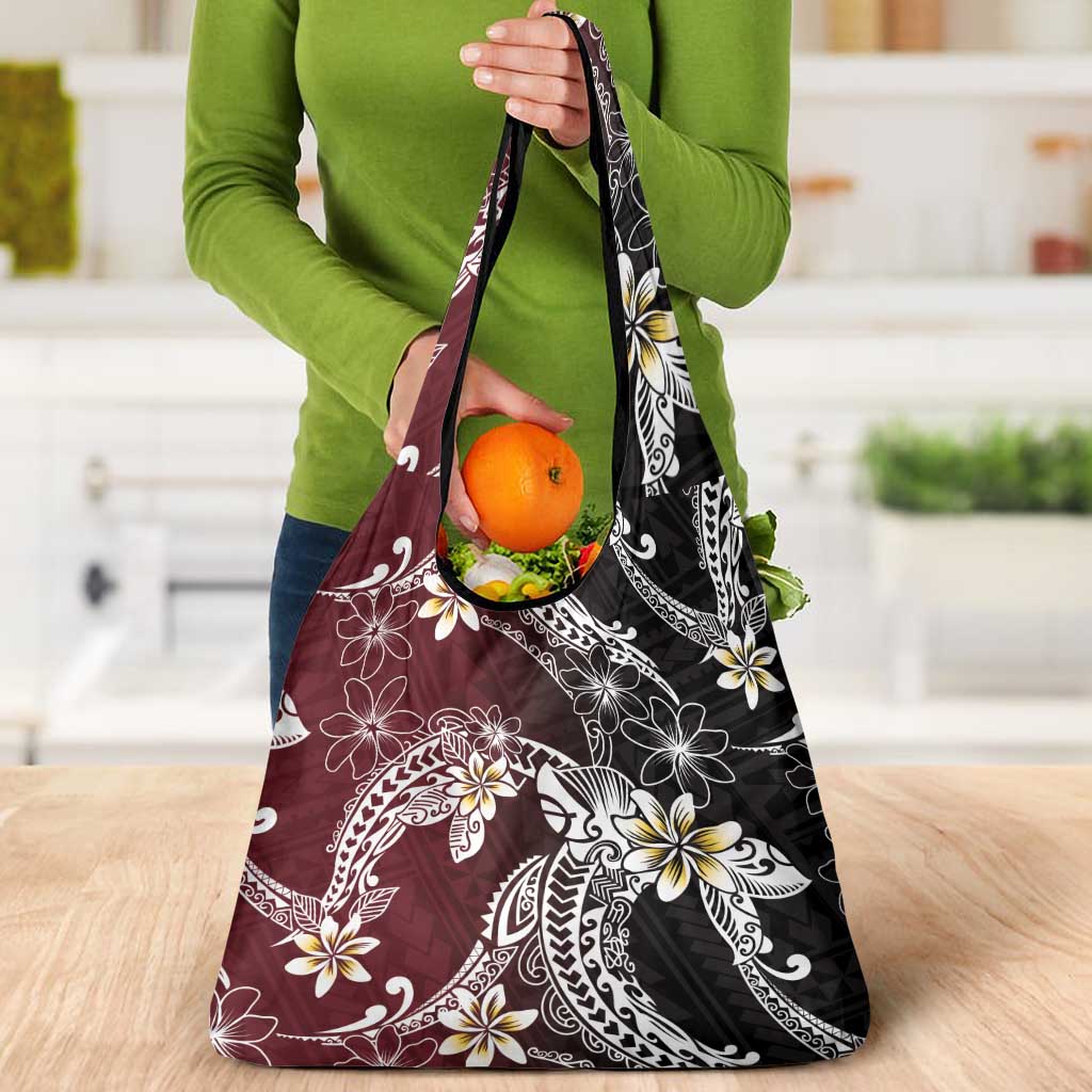 Polynesian Hawaiian Plumeria Tribal Pattern Grocery Bag Special Wine Red Version