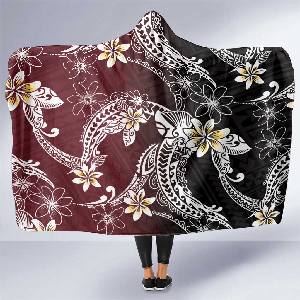 Polynesian Hawaiian Plumeria Tribal Pattern Hooded Blanket Special Wine Red Version