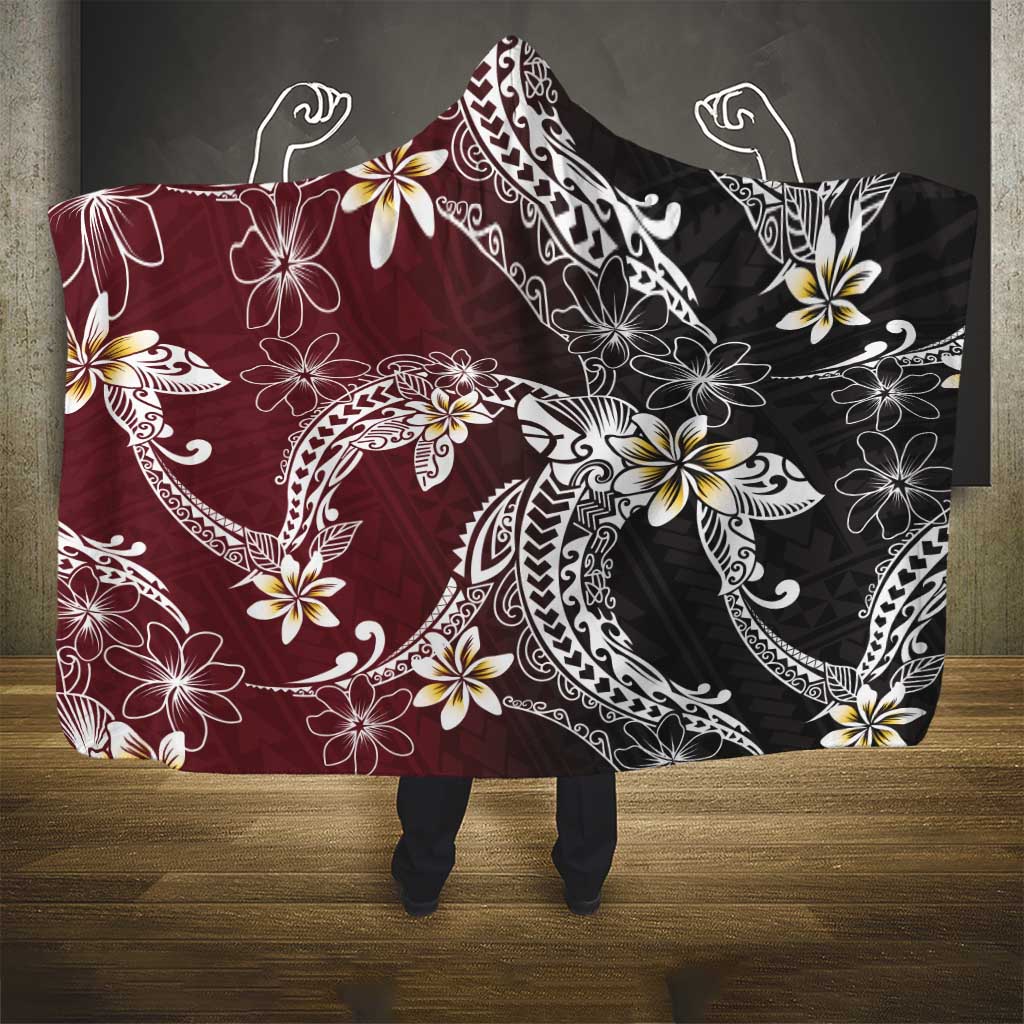 Polynesian Hawaiian Plumeria Tribal Pattern Hooded Blanket Special Wine Red Version