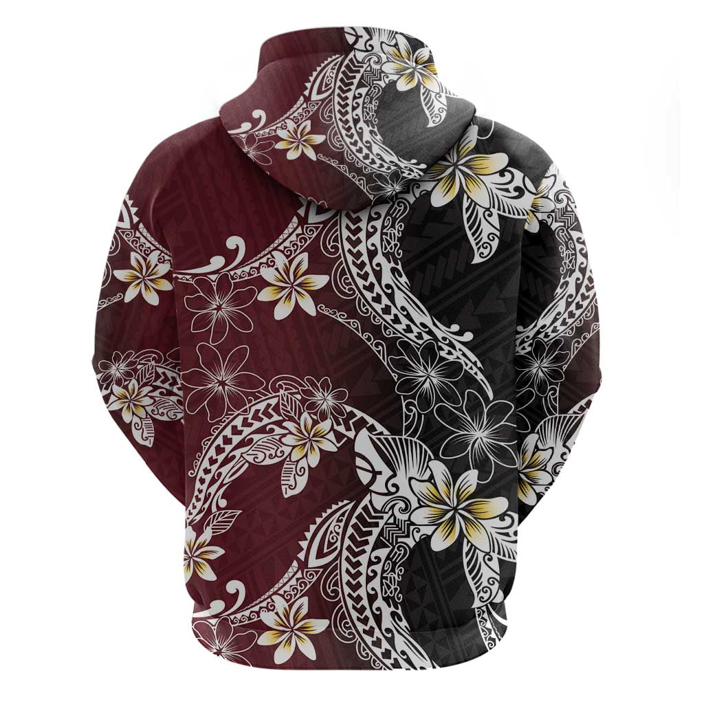Polynesian Hawaiian Plumeria Tribal Pattern Hoodie Special Wine Red Version