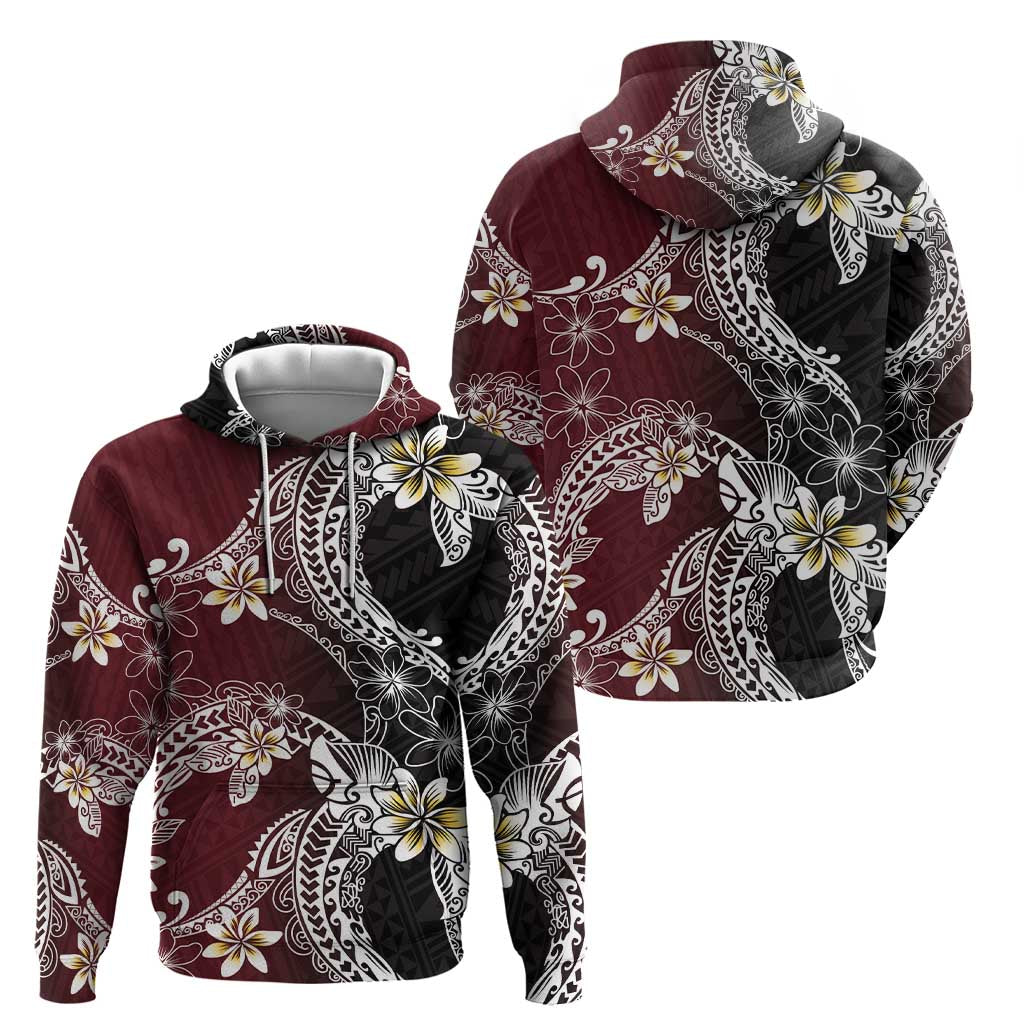 Polynesian Hawaiian Plumeria Tribal Pattern Hoodie Special Wine Red Version