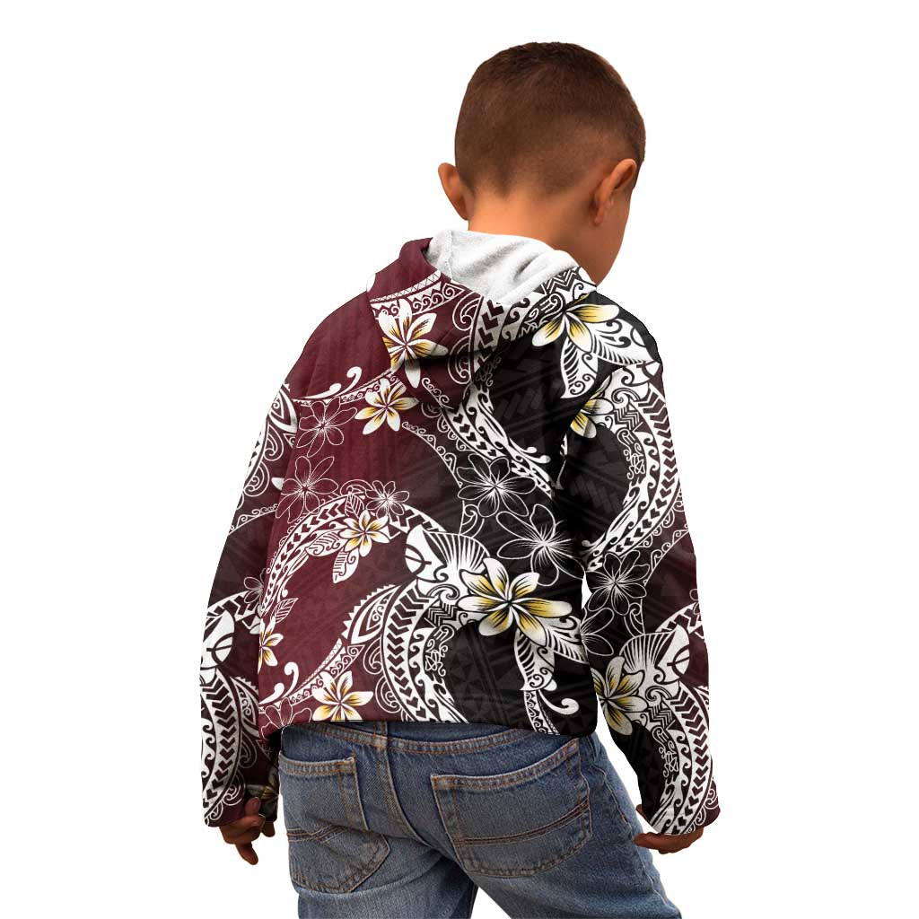 Polynesian Hawaiian Plumeria Tribal Pattern Kid Hoodie Special Wine Red Version