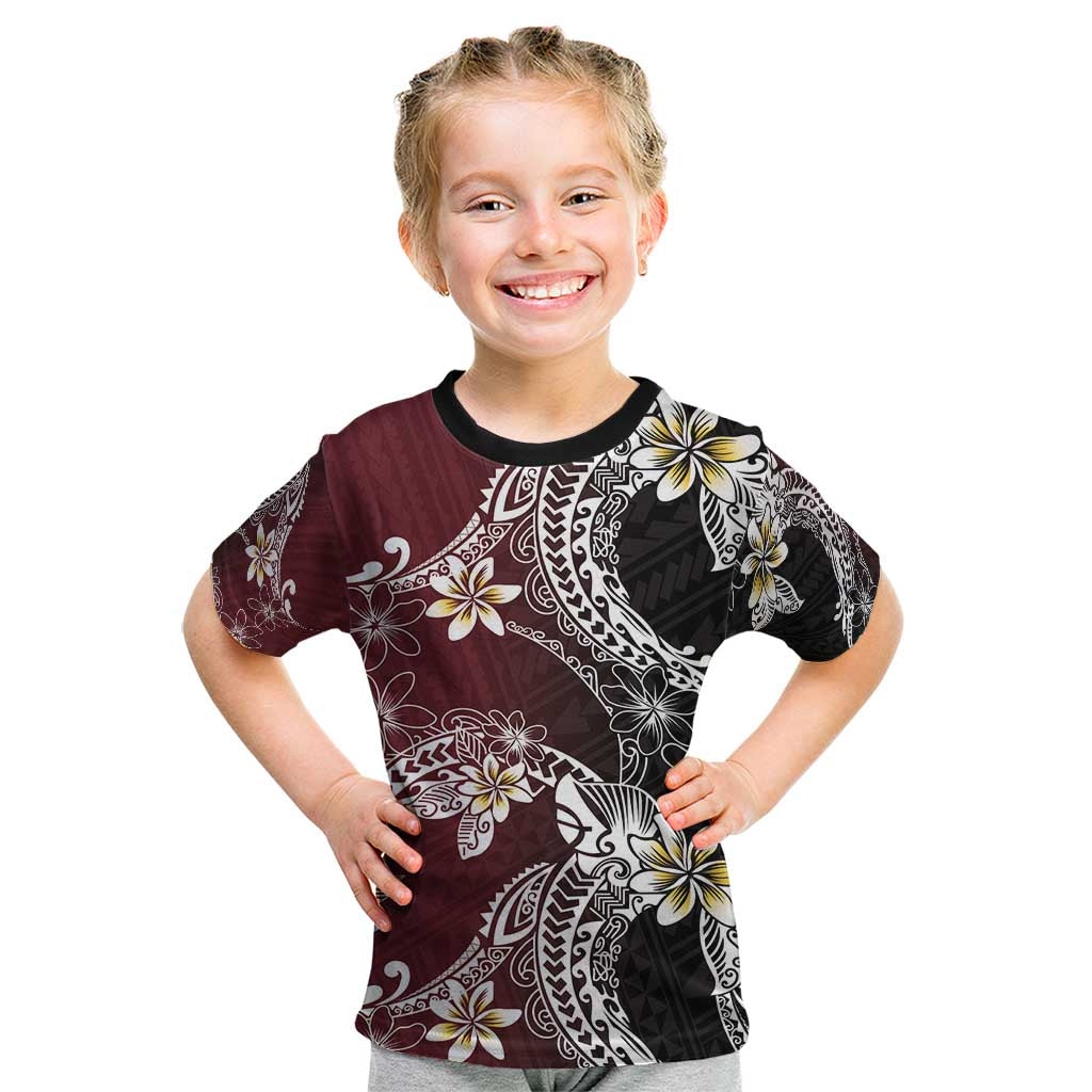 Polynesian Hawaiian Plumeria Tribal Pattern Kid T Shirt Special Wine Red Version LT01 Red - Polynesian Pride