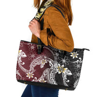Polynesian Hawaiian Plumeria Tribal Pattern Leather Tote Bag Special Wine Red Version LT01 Red - Polynesian Pride