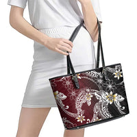 Polynesian Hawaiian Plumeria Tribal Pattern Leather Tote Bag Special Wine Red Version LT01 - Polynesian Pride