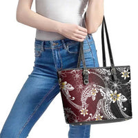 Polynesian Hawaiian Plumeria Tribal Pattern Leather Tote Bag Special Wine Red Version LT01 - Polynesian Pride