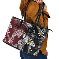 Polynesian Hawaiian Plumeria Tribal Pattern Leather Tote Bag Special Wine Red Version LT01 - Polynesian Pride