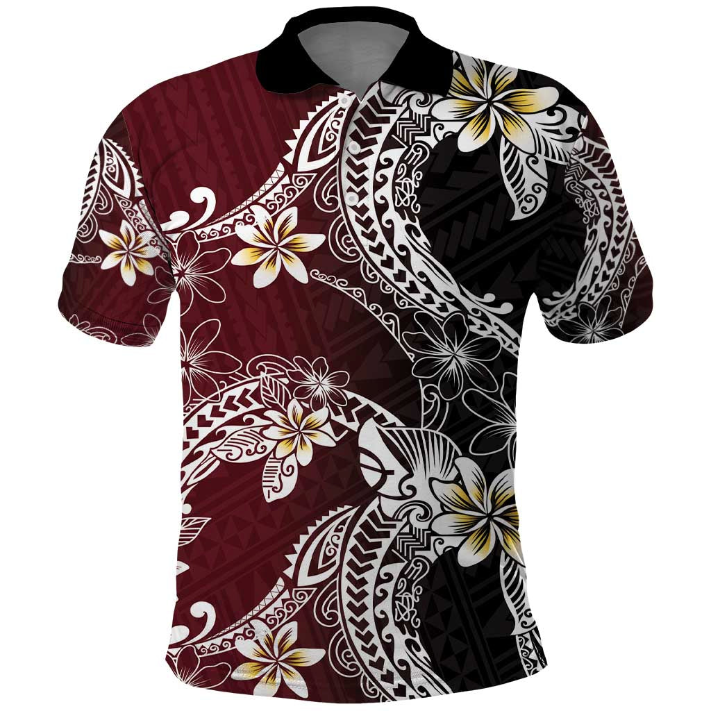 Polynesian Hawaiian Plumeria Tribal Pattern Polo Shirt Special Wine Red Version