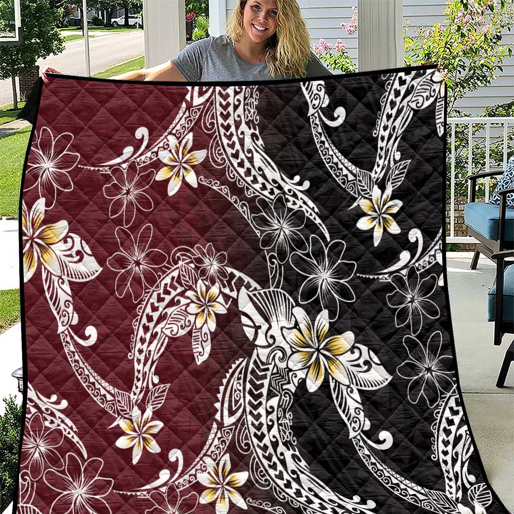 Polynesian Hawaiian Plumeria Tribal Pattern Quilt Special Wine Red Version