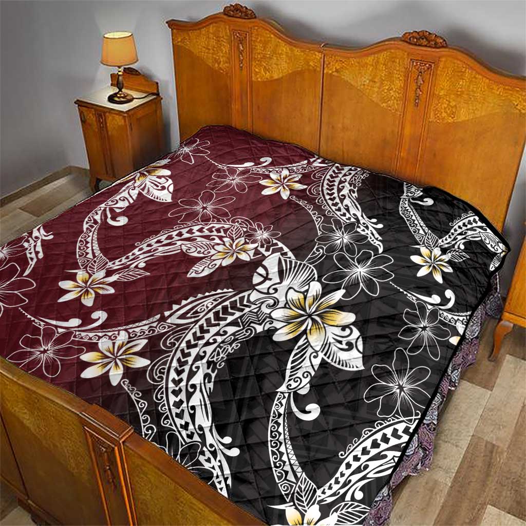 Polynesian Hawaiian Plumeria Tribal Pattern Quilt Special Wine Red Version