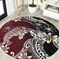 Polynesian Hawaiian Plumeria Tribal Pattern Round Carpet Special Wine Red Version