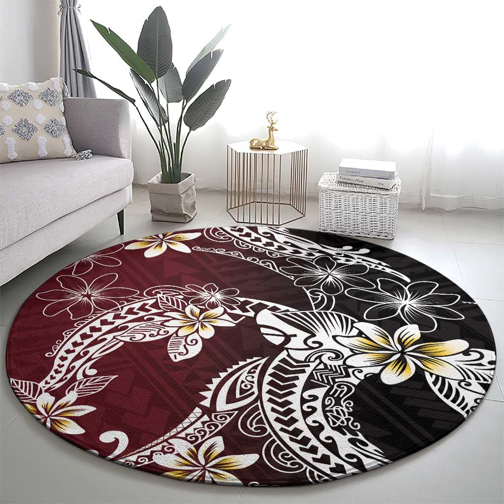 Polynesian Hawaiian Plumeria Tribal Pattern Round Carpet Special Wine Red Version