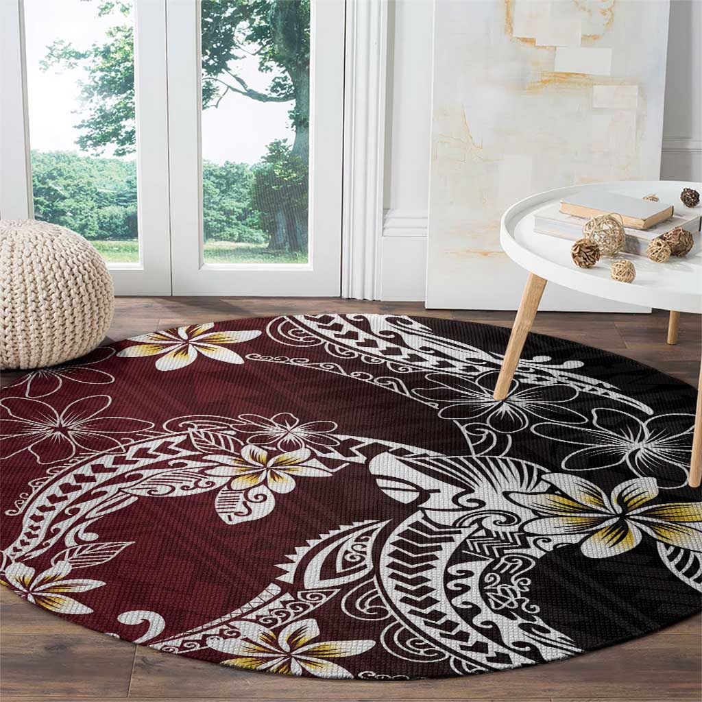 Polynesian Hawaiian Plumeria Tribal Pattern Round Carpet Special Wine Red Version