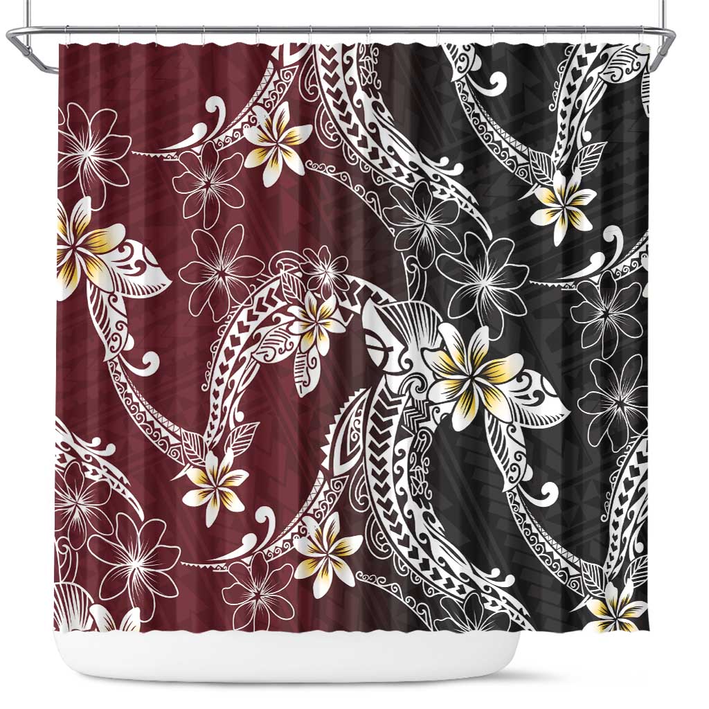 Polynesian Hawaiian Plumeria Tribal Pattern Shower Curtain Special Wine Red Version
