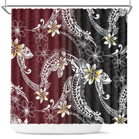 Polynesian Hawaiian Plumeria Tribal Pattern Shower Curtain Special Wine Red Version