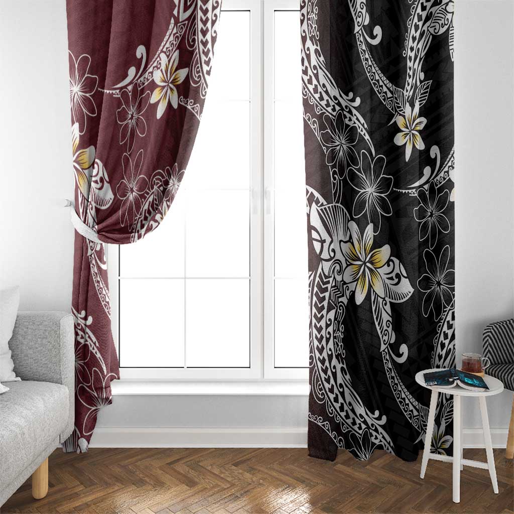 Polynesian Hawaiian Plumeria Tribal Pattern Window Curtain Special Wine Red Version