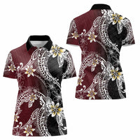 Polynesian Hawaiian Plumeria Tribal Pattern Women Polo Shirt Special Wine Red Version
