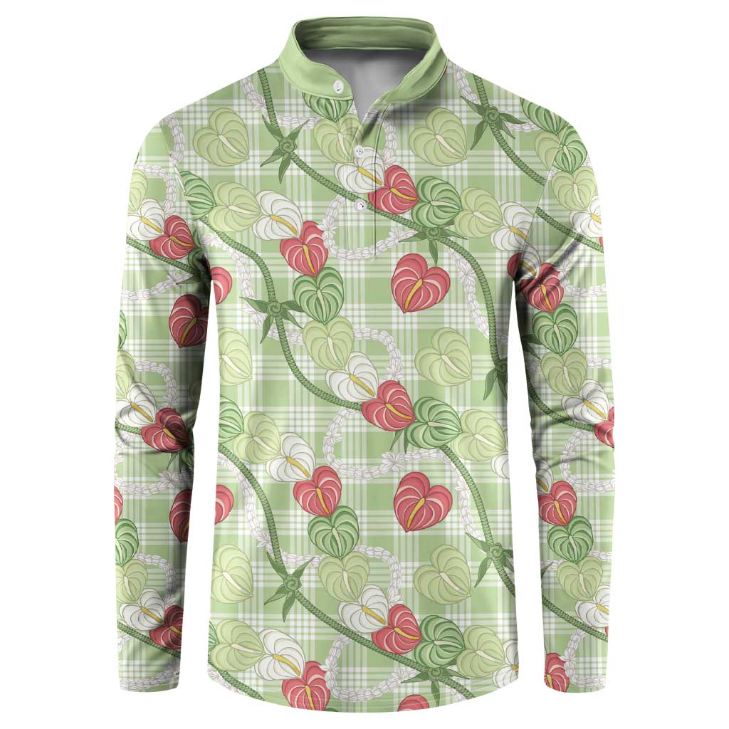 Anthurium Pikake Ti Leaf Palaka Button Sweatshirt Green Version