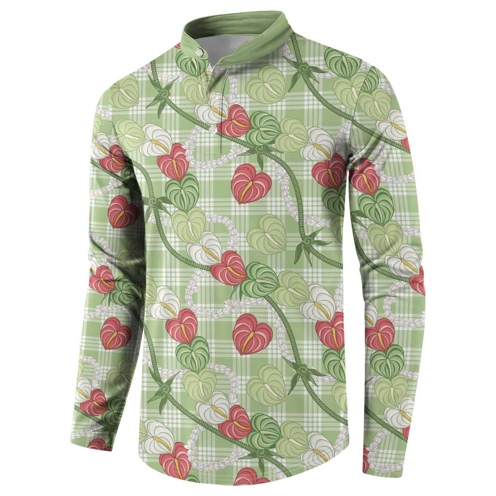 Anthurium Pikake Ti Leaf Palaka Button Sweatshirt Green Version