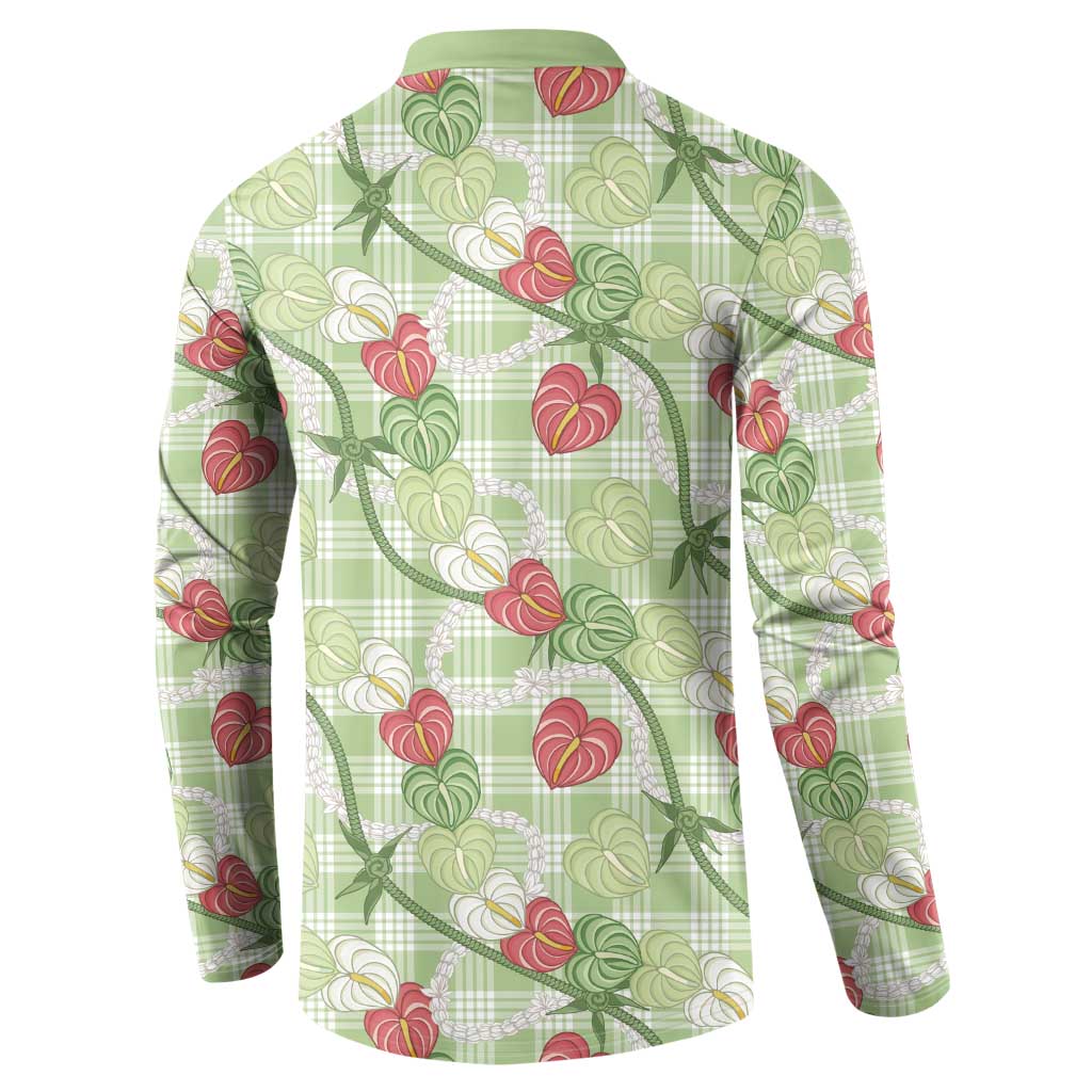 Anthurium Pikake Ti Leaf Palaka Button Sweatshirt Green Version