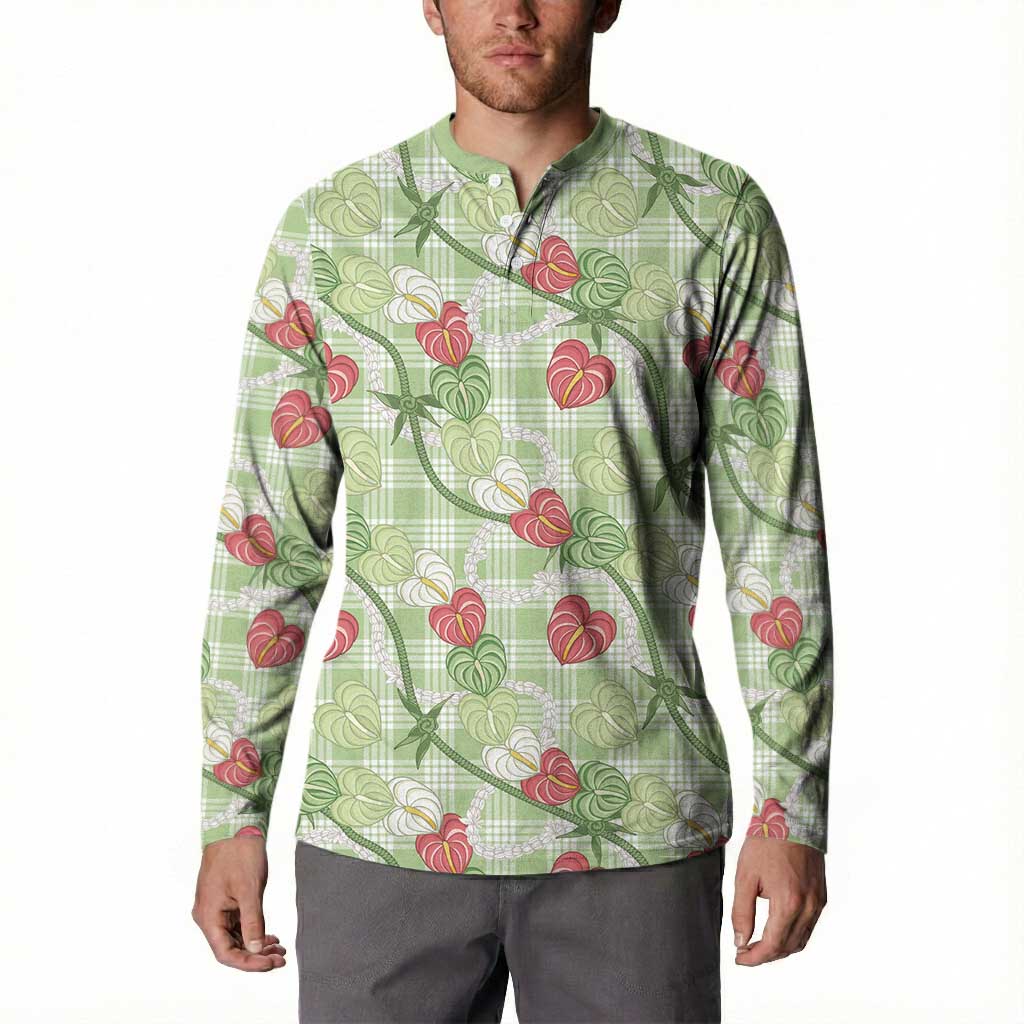 Anthurium Pikake Ti Leaf Palaka Button Sweatshirt Green Version