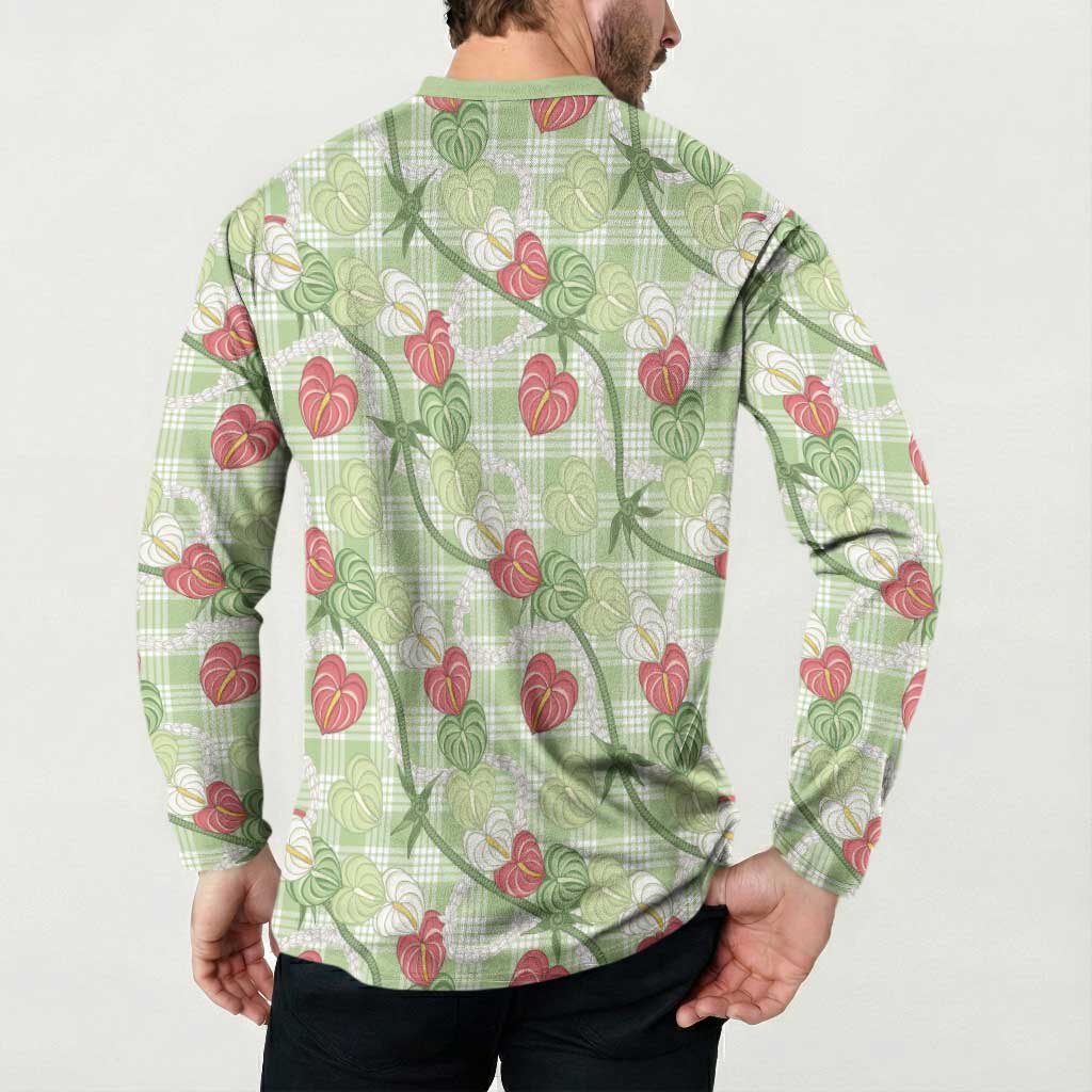 Anthurium Pikake Ti Leaf Palaka Button Sweatshirt Green Version