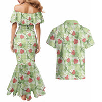 Anthurium Pikake Ti Leaf Palaka Couples Matching Mermaid Dress and Hawaiian Shirt Green Version