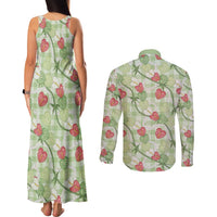 Anthurium Pikake Ti Leaf Palaka Couples Matching Tank Maxi Dress and Long Sleeve Button Shirt Green Version